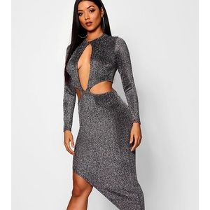 Metallic Asymmetric Hem Dress